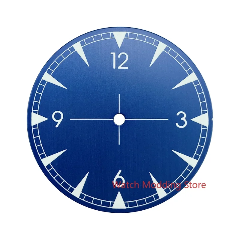 33.2mm Silver Blue Sterile Watch Dial Parts No Date Brushed Rail Style For NH35 NH36 Mov't