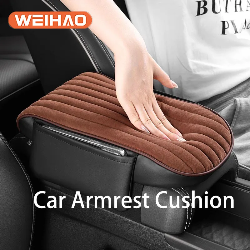 Short Plush Armrest Box Cushion For Car Memory Cotton Increase Pad Car Armrest Pillow Protective Cover Popular Item 6 Colors