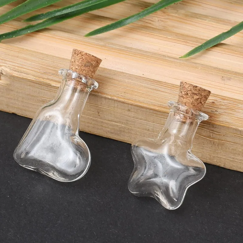 Transparent Mini Glass Bottles with Cork Stopper DIY Dollhouse Decorative Model Star Love Heart Wedding Party Containers