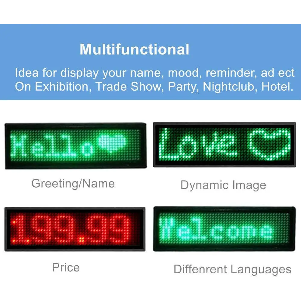 LED Bluetooth Digital Diy Programmable Charging Scrolling Name Message Tag Badge Sign