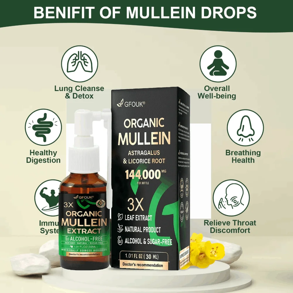 Natural Herbal Lung Care Spray with Mullein Astragalus Licorice Extract Gentle Daily Respiratory Comfort Support Body Care