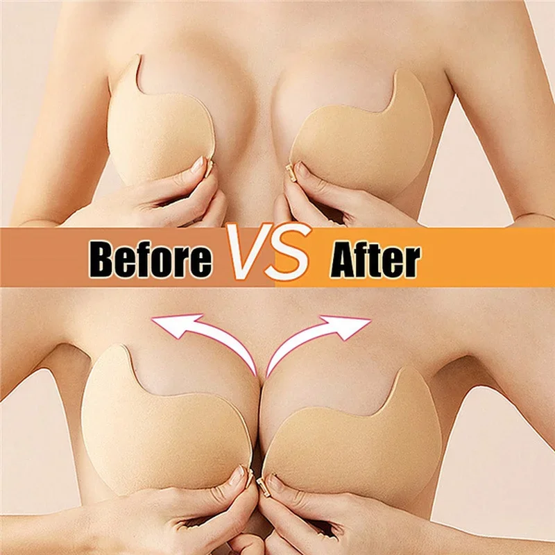 

Silicone Sticky Invisible Backless Bra Strapless Push Up Bralette Seamless Front Closure Adhesive Bars Nipple Cover Underwear @