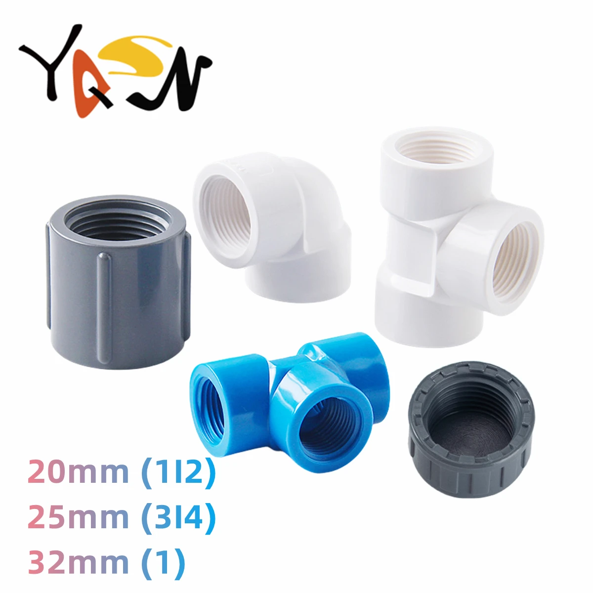 Connecteur de tuyau en PVC à filetage femelle, raccords d'arrosage de jardin, système d'irrigation, joint de tube d'eau, adaptateur d'aquarium, 1/2 ", 3/4", 1 ", 1 pièce