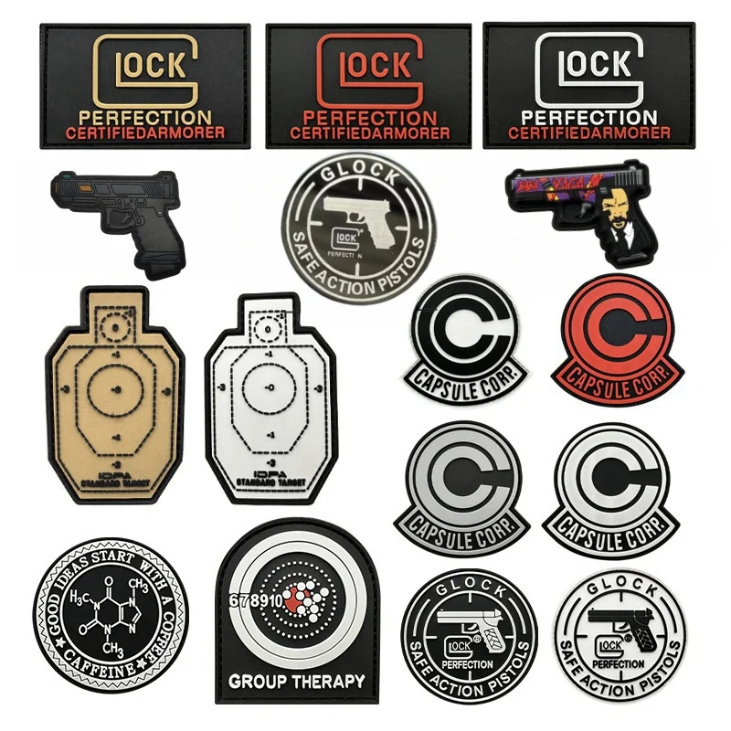 Glow Glock Pistol Target Morale Badge PVC Hook and Loop Patch 3D Target Patches Tactical Backpack Decoration Military Armband