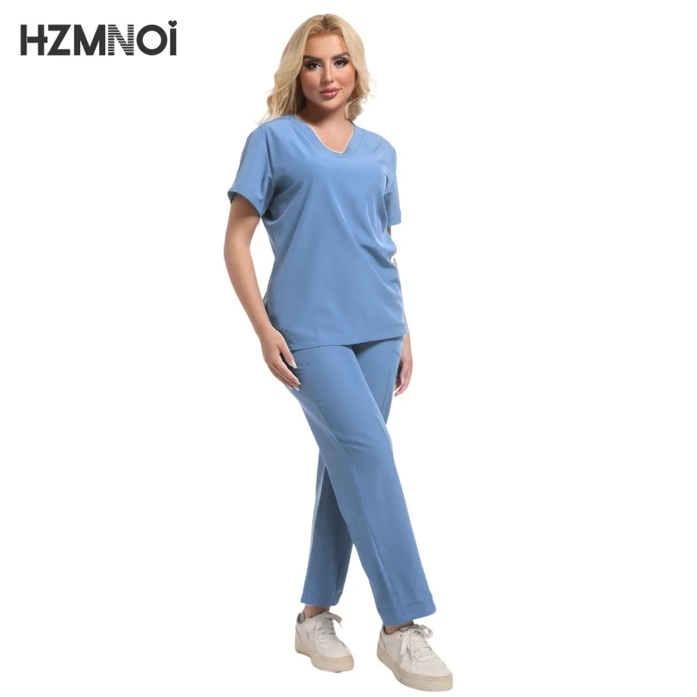 Uniformes de esteticista de alta calidad para mujer, gran oferta, uniforme de Hospital, venta al por mayor, pantalones superiores con bolsillo, uniformes médicos de enfermería, conjunto exfoliante