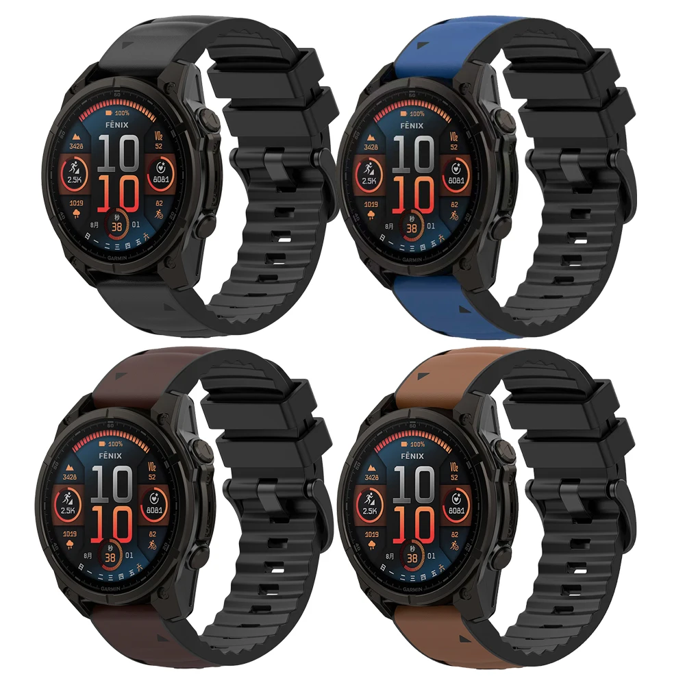 QuickFit 22 مللي متر/26 مللي متر حزام سيليكون جلدي لـ Garmin Fenix 8 Pro 7 7X Forerunner 970 965 إندورو 3 Epix Gen 2 Tactix 8 سوار معصم