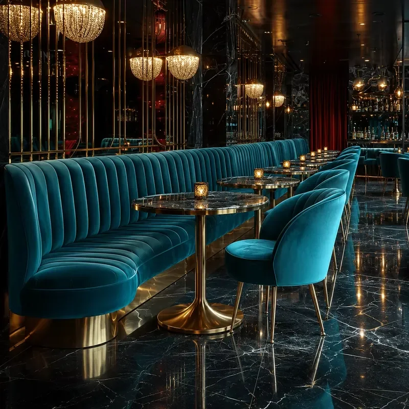 Commercial Round Marble Restaurant Dining Table Set Coffee Shop Furniture Fabric Velvet Fast Food Chair for Restaurant Hotel