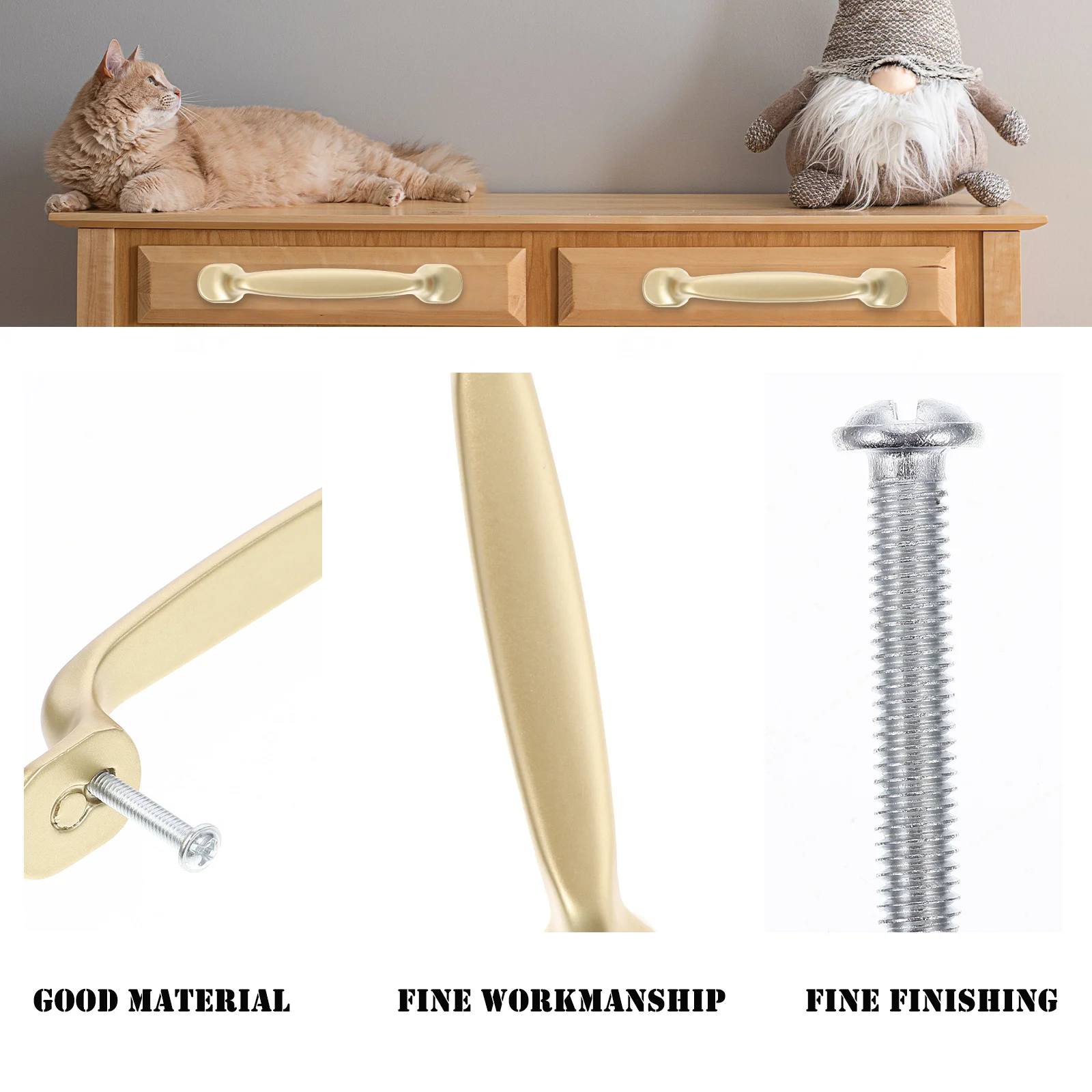 

4pcs Cabinet Brushed Door Handles Gold Drawer Pulls Smooth Modern Design Rust Resistant For Kitchen Door Wardrobe