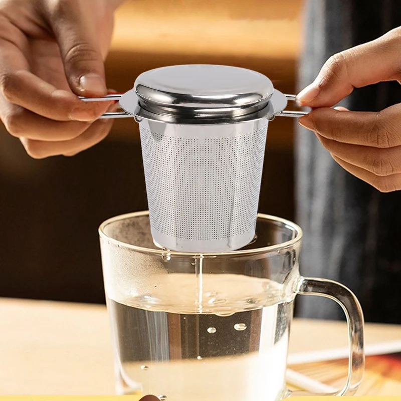 HOT-Tea Diffuser Suitable For Loose Tea Stainless Steel Teapot Large Capacity Perfect Size Double Handle Tea Strainer