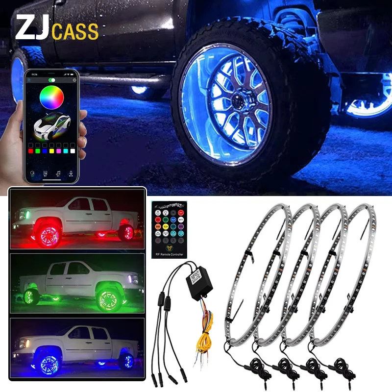 

4 шт., автомобильные гирлянды на ступицу колеса, RGB неоновые огни для украшения автомобиля с гидроизоляцией для руля 15,5, аксессуары для автомобиля