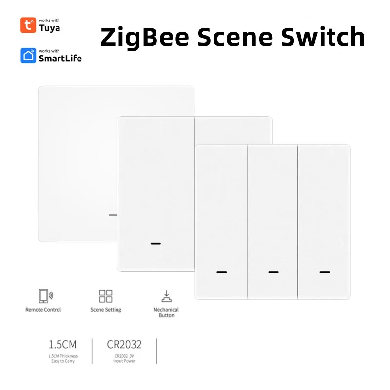 Tuya ZigBee 1-3 Gang Wireless Smart Switch Wall Push Button Automation Scene Switch Battery Powered Smart Life Remote Control