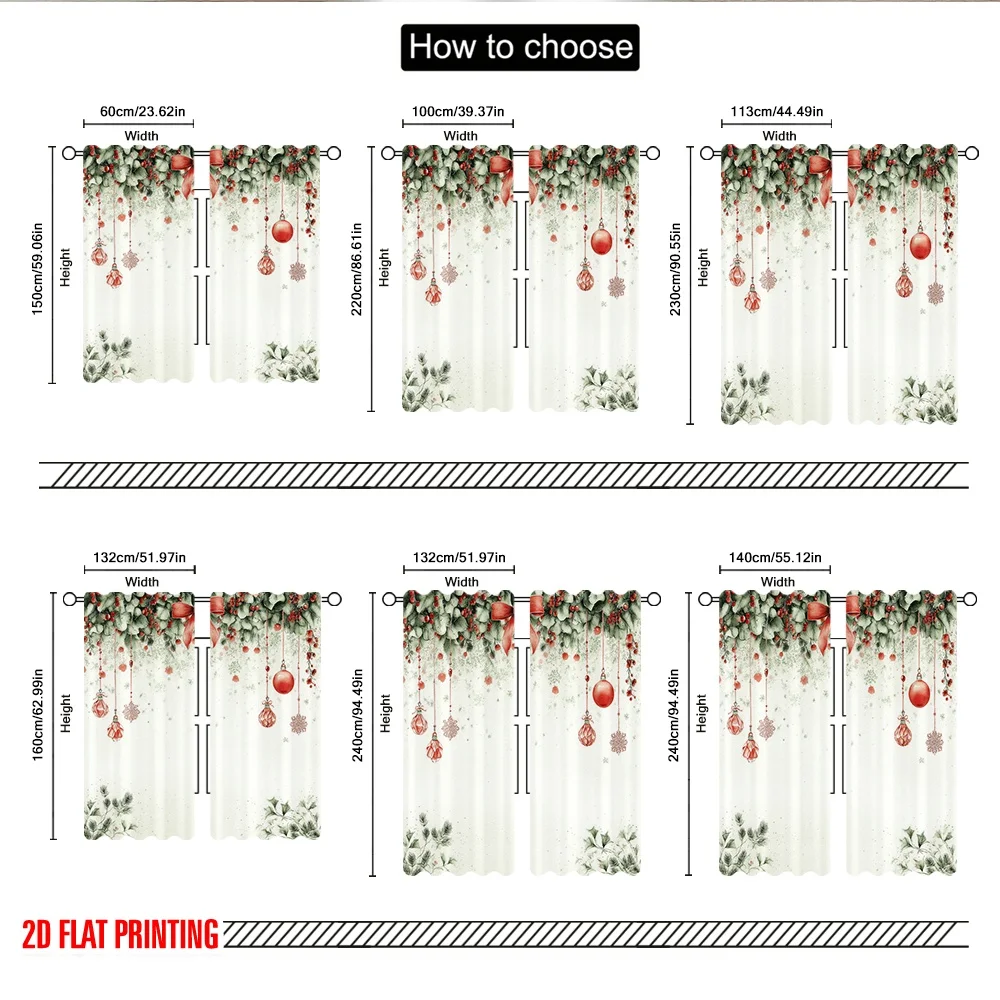 2 قطعة 2D الطباعة المسطحة عيد الميلاد حزب الستائر عيد الميلاد إكليل الأحمر الحلي الرقمية المطبوعة البوليستر الستائر احتفالي جدار ديكور #3