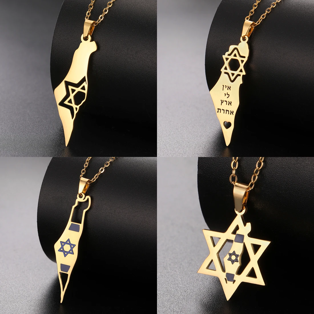 EUEAVAN Israel Palestine Map Necklaces for Women Men Stainless Steel Hebrew Star of David Pendant Jewish Jewelry Gifts Wholesale