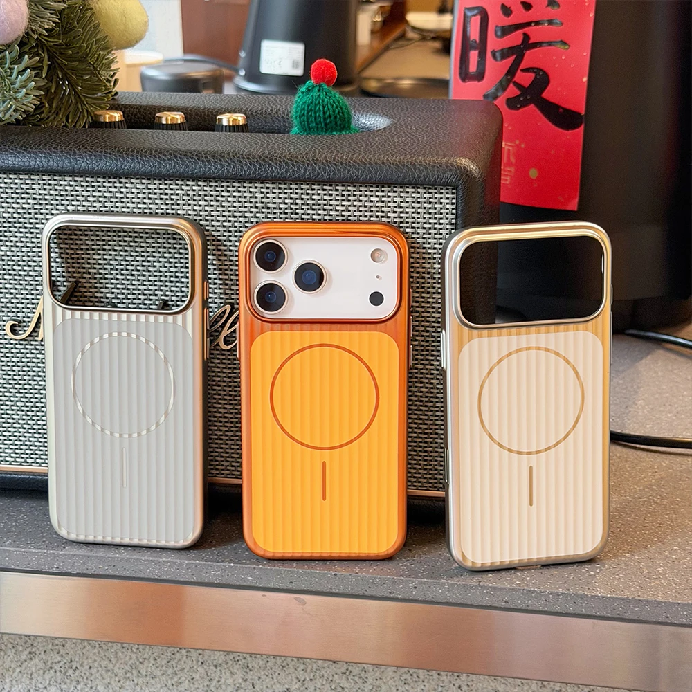 

3D Corrugated Stripes Magnetic Phone Case For iPhone 17 16 15 Pro Max For Magsafe Wireless Charging Shockproof Bumper Back Cover