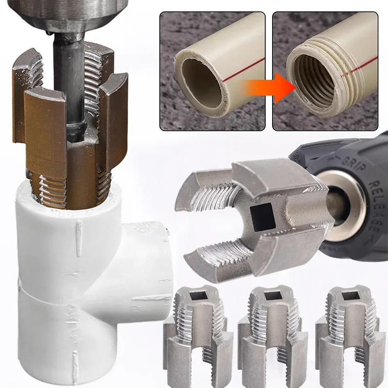 

Carbon Steel Pipe Threading Tool All in One Hand Drill Adapter Internal External Thread Reamer Plumbing Kit Compact Double Head