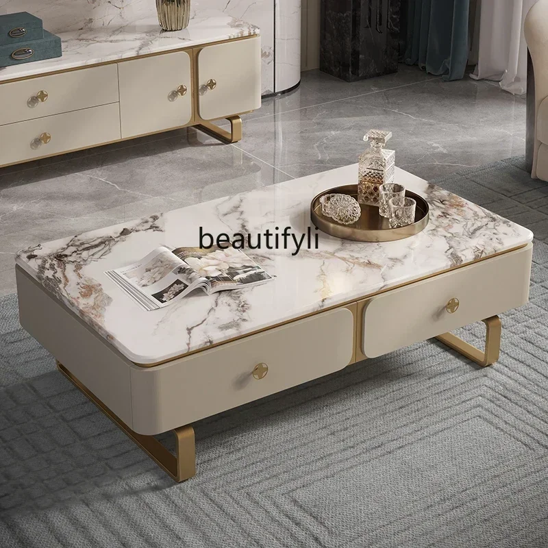 

45Light luxury coffee table TV cabinet Modern living room furniture Italian high-end square marble simple coffee table