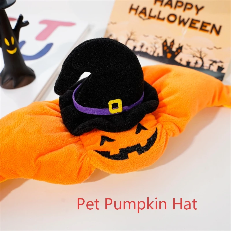 

Halloween pumpkin pet hat, cat and dog role-playing costume accessories, plush headgear, cute cat and dog weaving, warm headwear