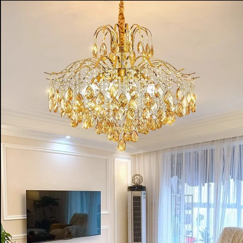 Light luxury and warm crystal chandelier, French retro living room, luxurious new style, simple and high-end LED bedroom light