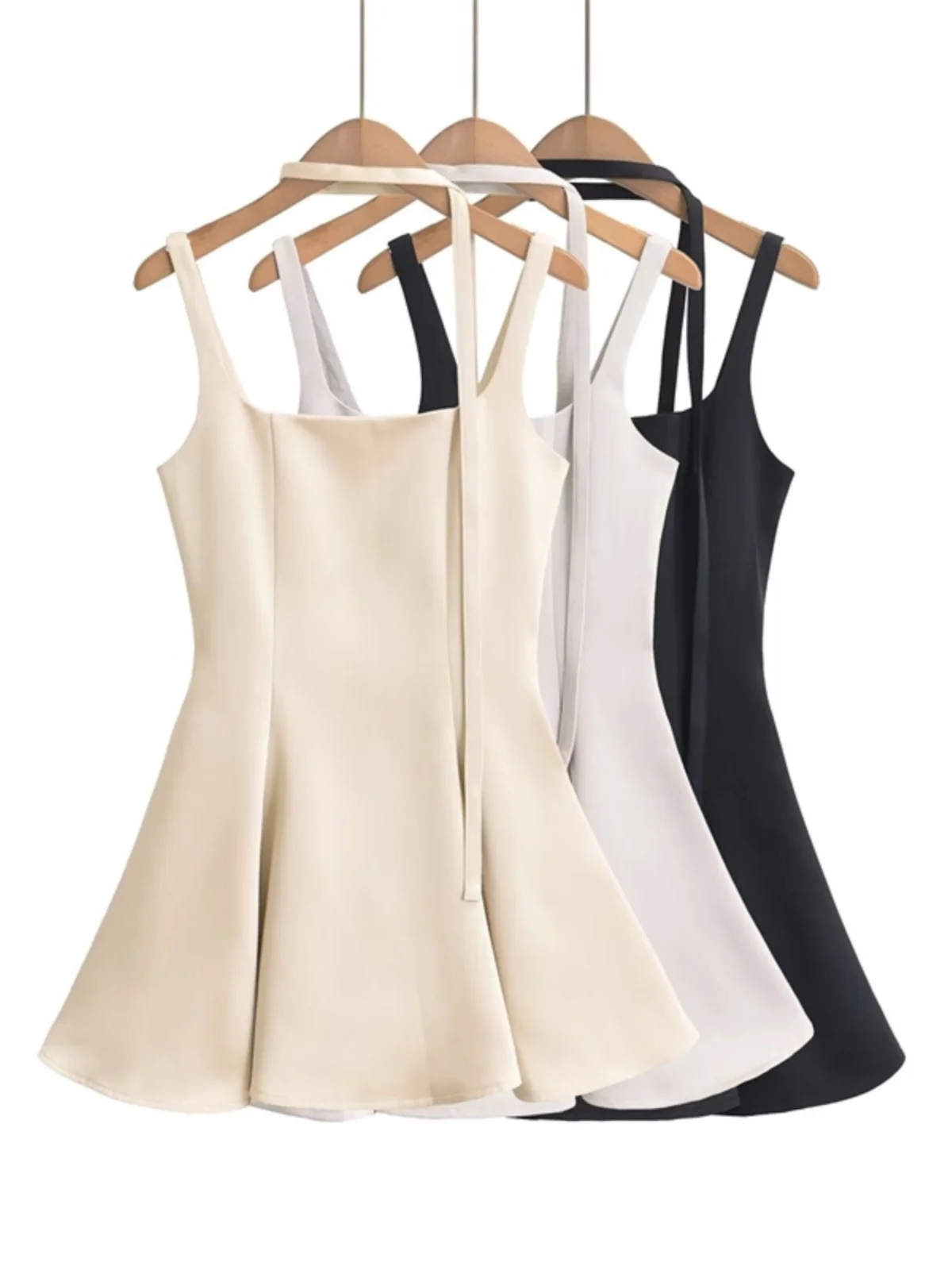 Hebe Sle Satin A-Line ter Dr Vintage Square Collar Waist-Cinching Slimming Drapey Design ort Skirt Women's Dr