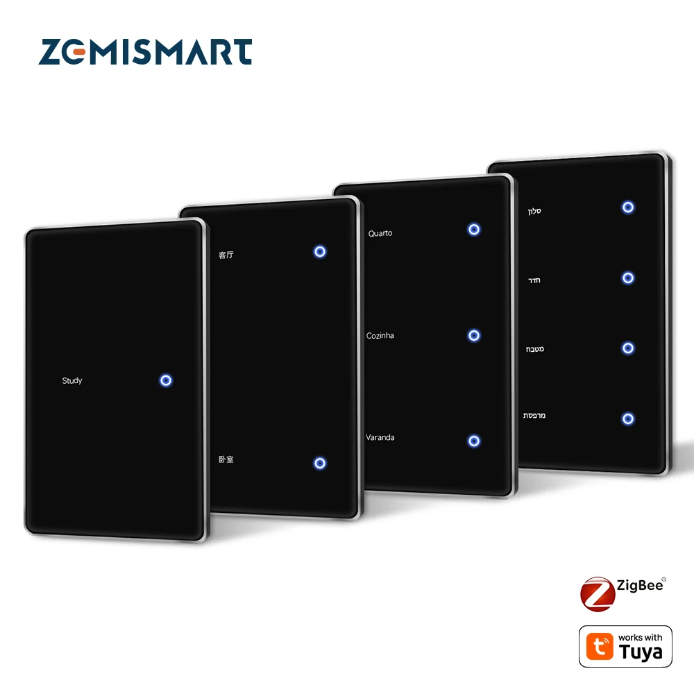 Zigbee – interrupteur de nom à monter soi-même, panneau tactile noir, fonctionne avec écran d'affichage Tuya, interrupteur mural intelligent, commande vocale Alexa Google Home