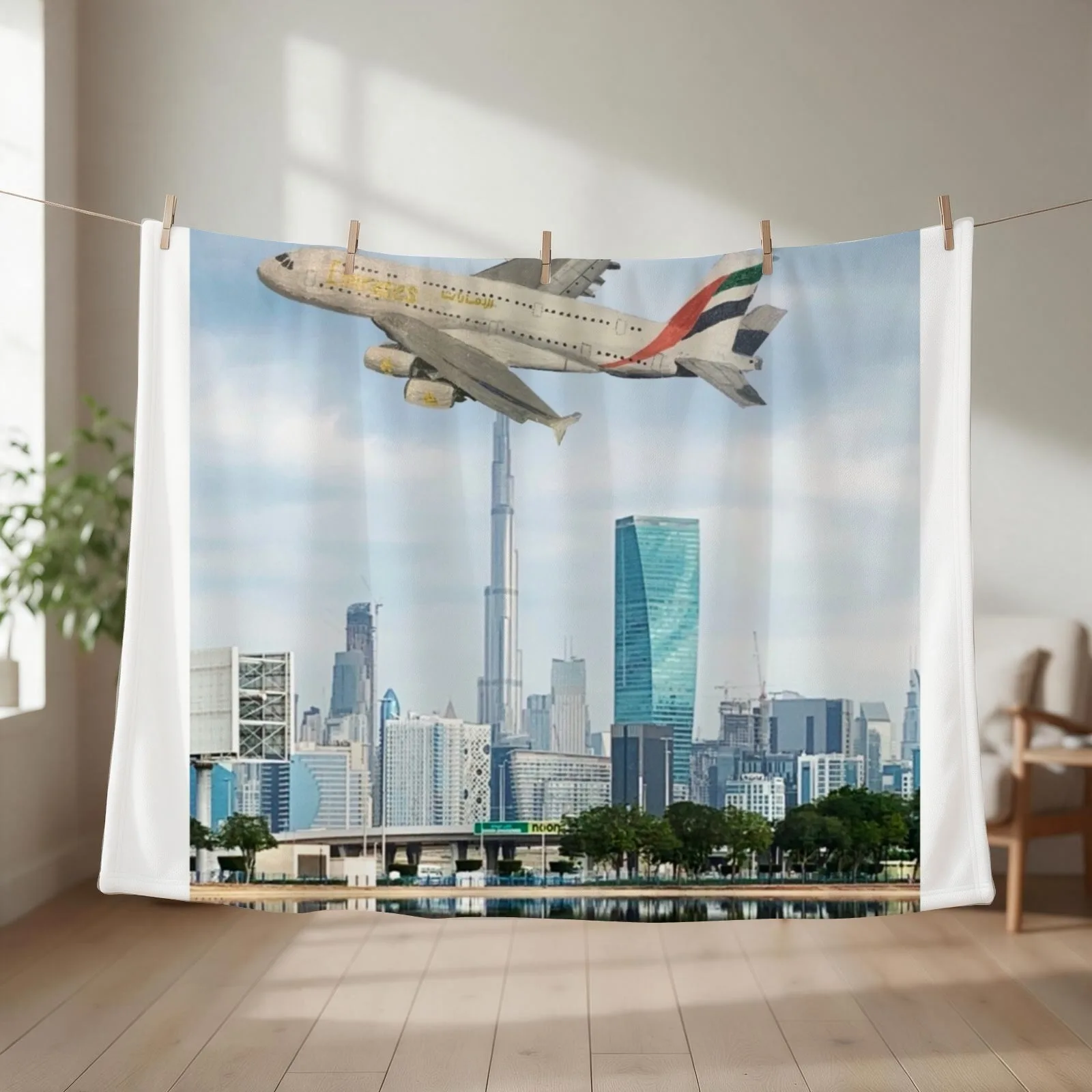 Emirates Airbus A380 flying over Dubai Throw Blanket for babies Camping Luxury St Weighted Blankets