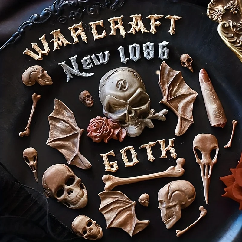 1pc, Goth Chocolate Mold, Skull Head Numbers Alphabet Silicone Mold, Horror Ghost Candy Mold, Fondant Mold, Biscuit Mold