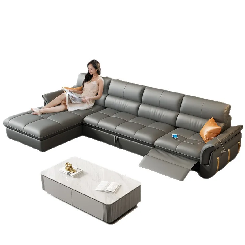 

Leather electric sofa size apartment dual-purpose modern simple multi-functional sofa leather combination light luxury sofa bed