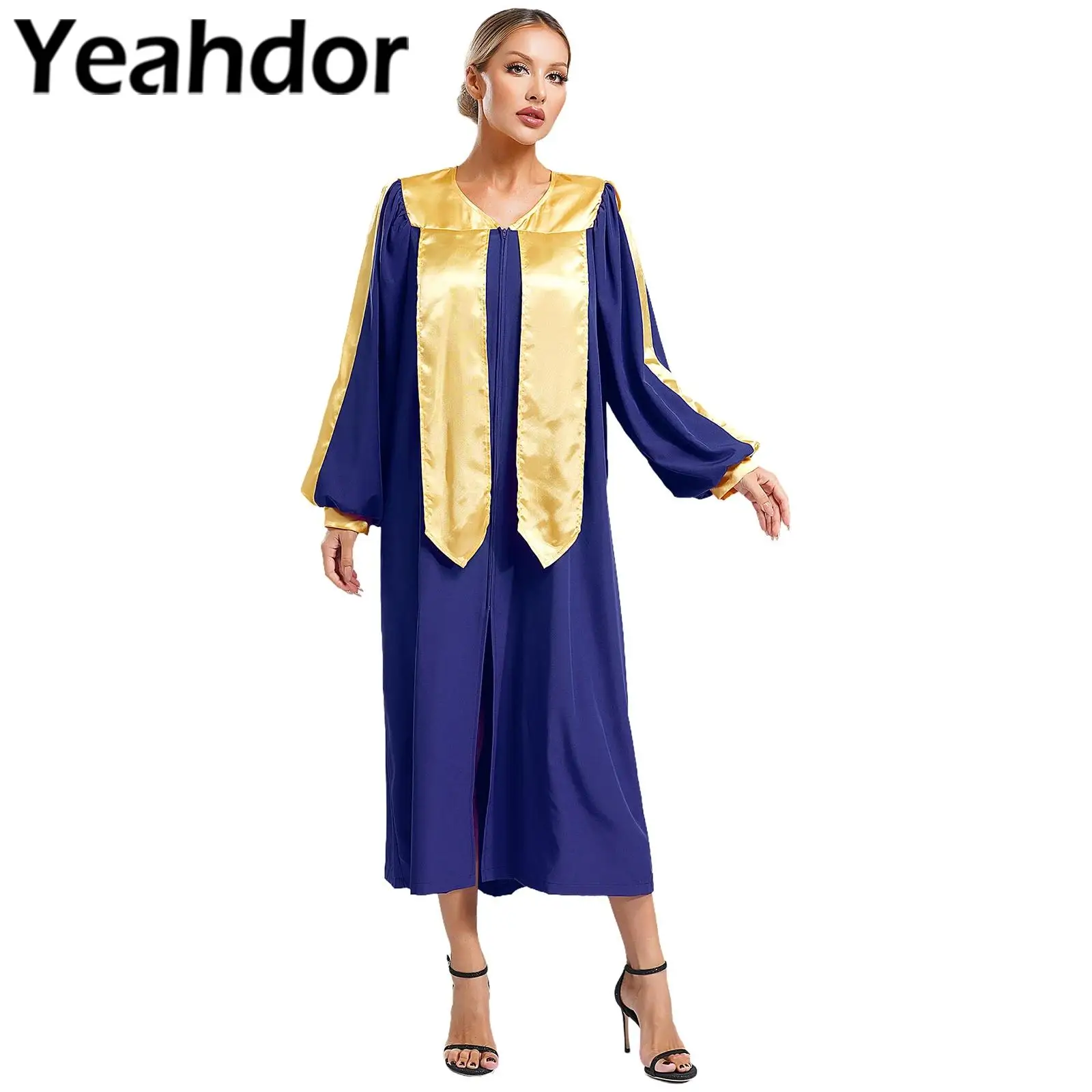 Womens Mens Church Choir Robe Halloween Cosplay Theme Party Cosplay Costume V-neck Long Sleeve Judge Robe Graduation Gown Dress