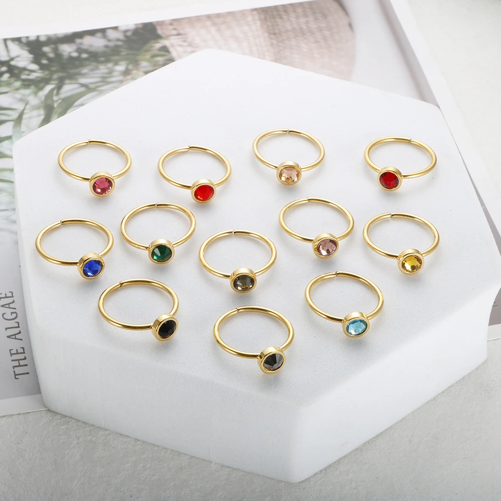 JINHUI قابل للتعديل مرصع بالجواهر خاتم للنساء فتاة ملونة كريستال رقيقة خواتم الاصبع الفولاذ المقاوم للصدأ قزحي الألوان الزركون مجوهرات جديد #4