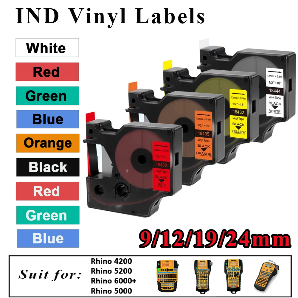 Compatible Rhino Vinyl Industrial Tape 18431 18443 18432 18444 1805435 18433 18445 1805431 1805430 For DYMO Rhino 4200 5200 6000