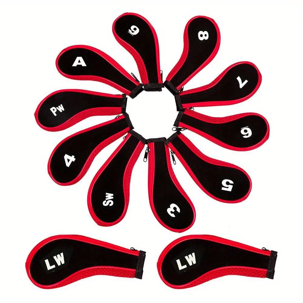 

12pcs Neoprene Zippered Golf Iron Club Head Covers Protector with Number Print