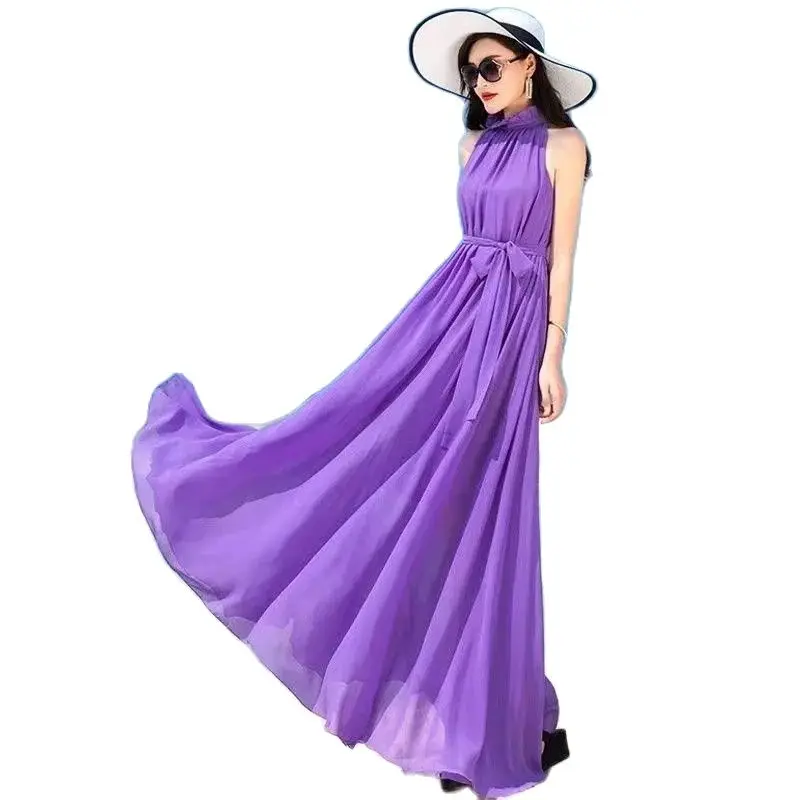 

2023 Summer Womens Sleeveless Dress Solid Elegant Loose Sundress Bohemia Beach Chiffon Dress Female Party Dresses Vestidos 4XL