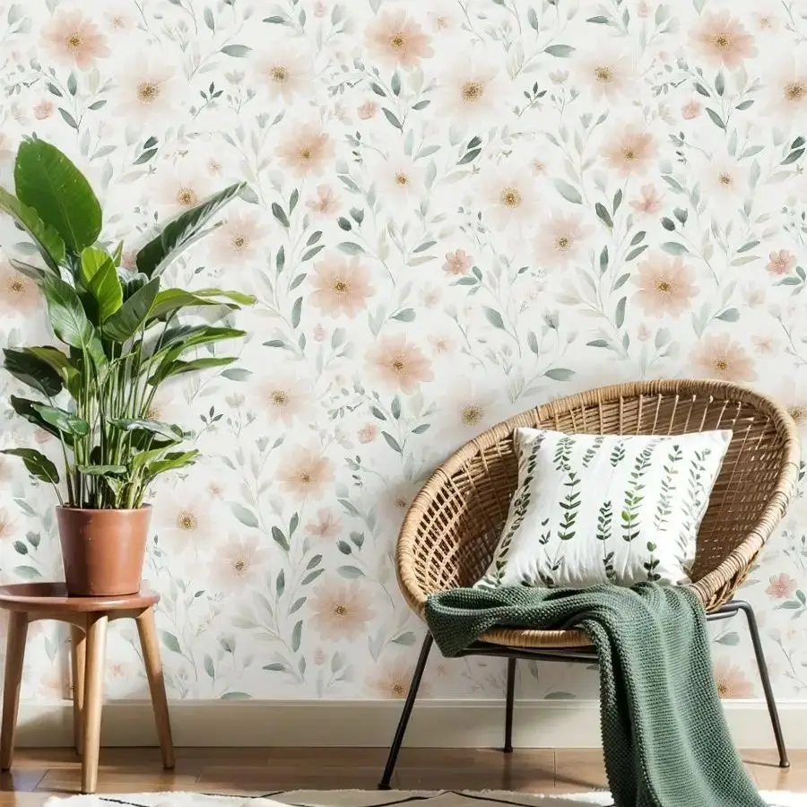 Soft Watercolor Peach Flowers Wallpaper 22.83