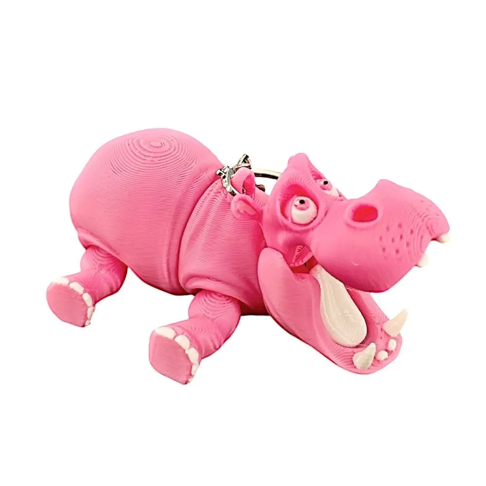 LLavero de hipopótamo rosa PLA, figura de animales impresa en 3D móvil multiarticulado, adornos artesanales de animales