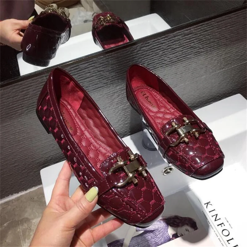 2022 Women Fashion Flats Shoes Square Toe PU Leather Shoes Ballet Flats Women Golden Ballerinas Shoes Girls Moccasins