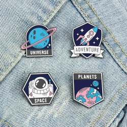 Creative Explore Universe Lapel Pins Space Astronaut Planet Adventure Brooches for Kids Friends Cartoon Custom Bag Badge Jewelry