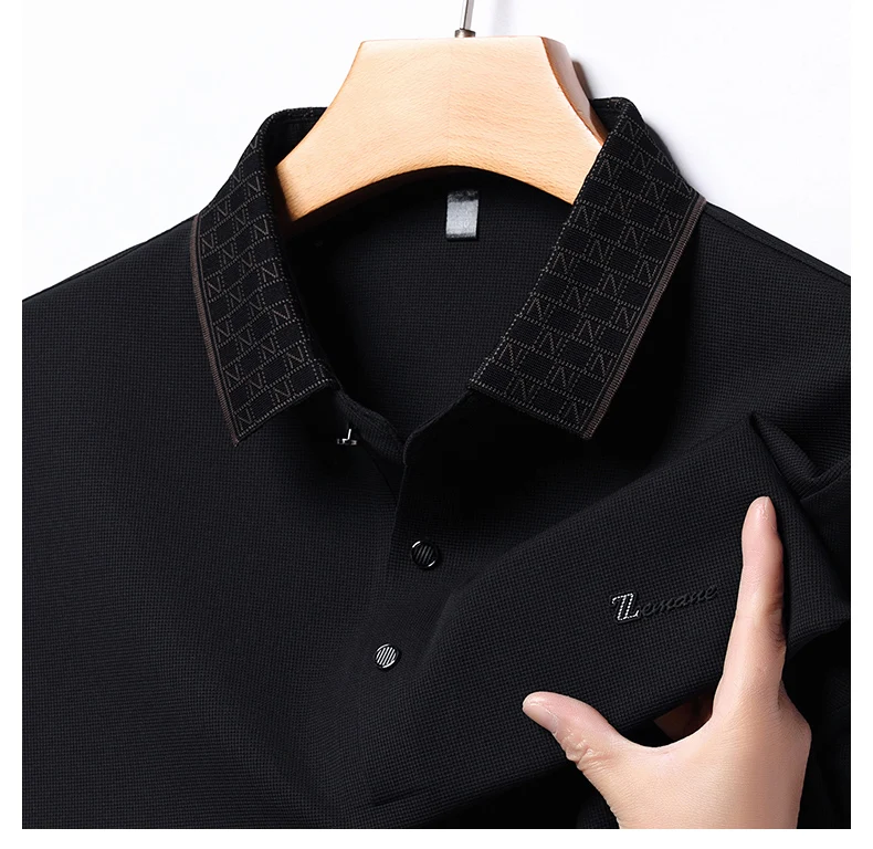 

2025 New High End Men's Polo Shirt Fashion Collar No Trace No Heat Long Sleeve T-shirt Casual Men's Wear