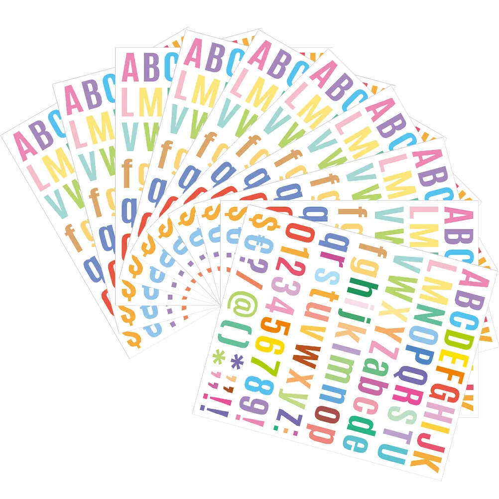 

10 Sheets Alphabet Number Stickers Colored Letters Decals for Mailbox Gift Boxes Scrapbooking Small Letter Number Labels