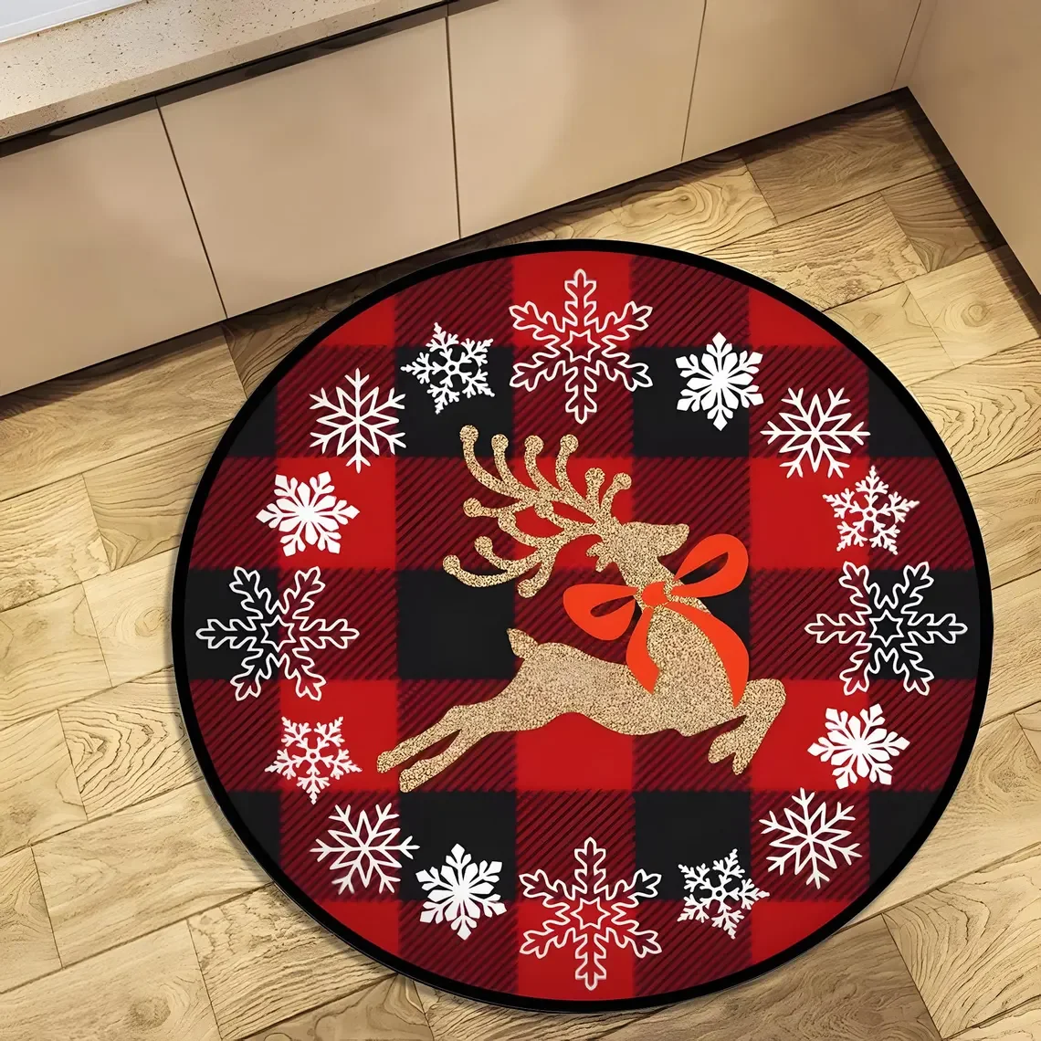 Festive Round Christmas Tree & Floral Rug – Holiday Seasonal Floor Mat for Living Room, Bedroom & Bedside Decor