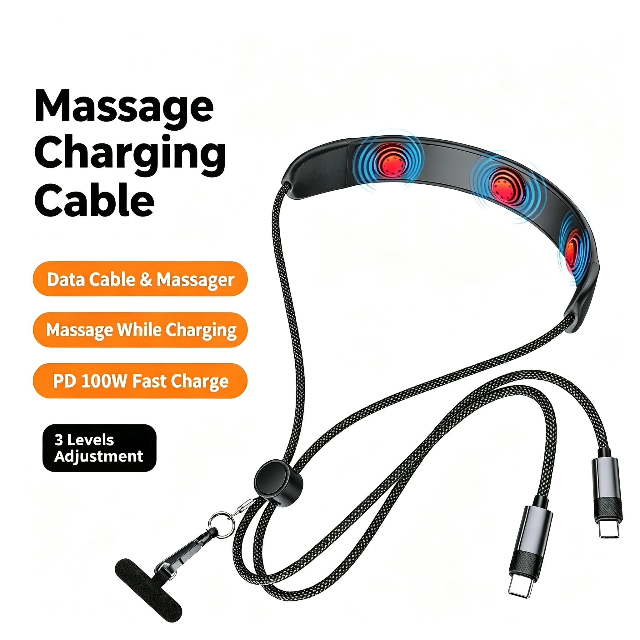 

Neck Massage Charging Cable PD100W 3 Vibration Modes 3 in 1 Multi Portable Neck Hanging Massager Lanyard Cord for phones
