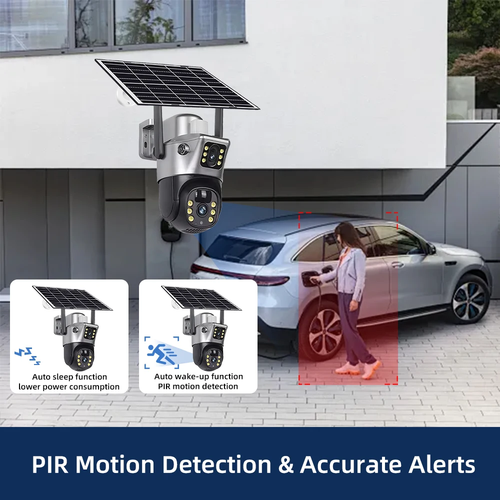 8MP 4G بطاقة SIM كاميرا تعمل بالطاقة الشمسية في الهواء الطلق كاميرا مراقبة CCTV لاسلكية مع لوحة طاقة شمسية عدسة مزدوجة PTZ IP كاميرا الحماية الأمنية #2