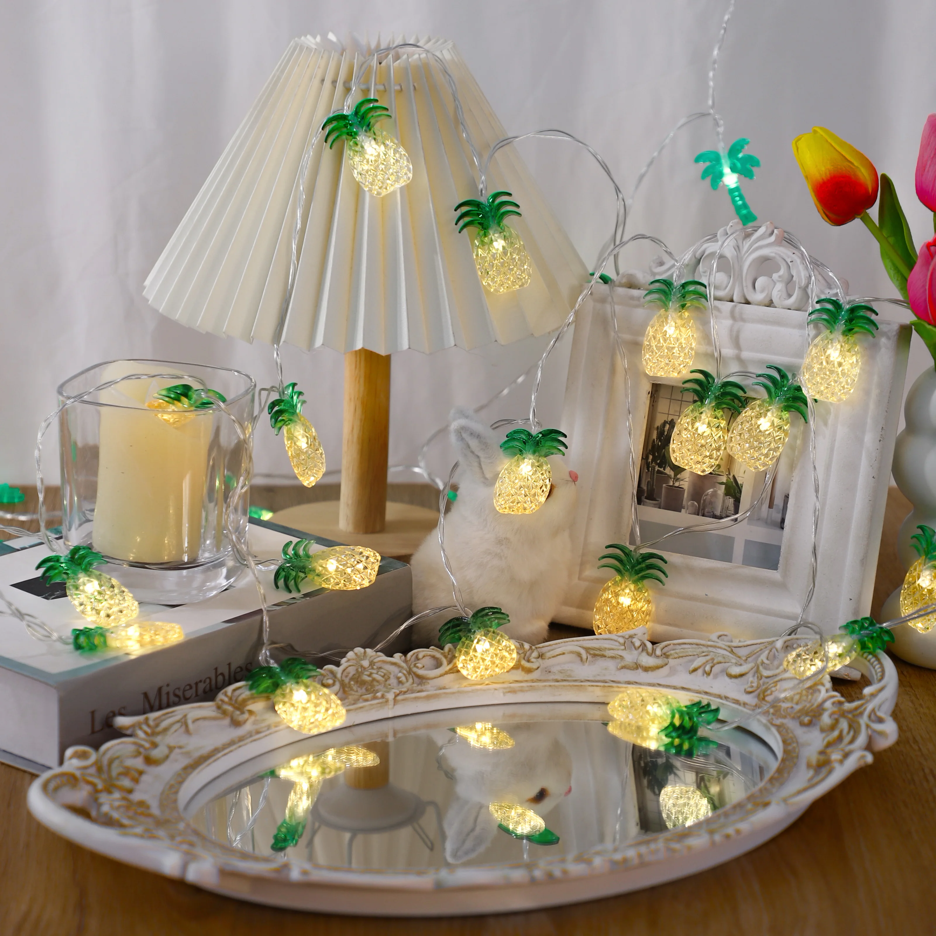 1.5 متر الصيف فلامنغو الأناناس سلسلة أضواء شجرة جوز الهند هاواي LED أضواء الفناء ل الاستوائية هاواي المنزل شاطئ ديكور الحفلات