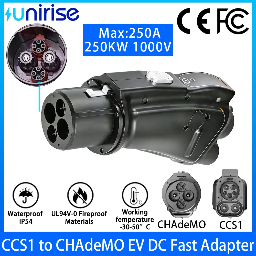 Unirise CCS1 to CHAdeMO DC EV Adapter 250A 1000V CCS Combe 1 Fast Charging Converter For Japan EV Car Quick Charger Connector