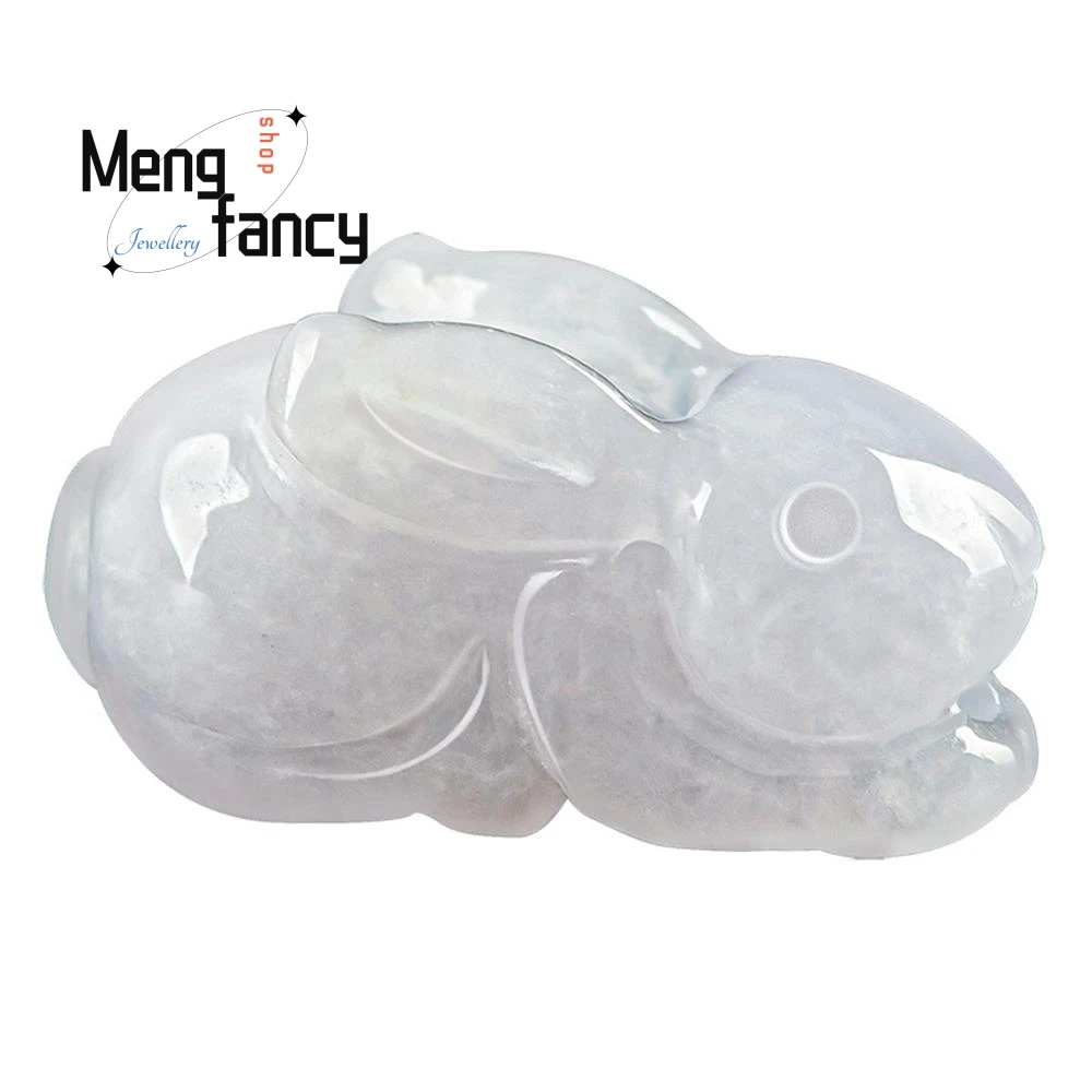 Natural Myanmar A-goods Jadeite Zodiac Rabbit Three-dimensional Carving Ice Jade Pendant Cute Exquisite Mascots Fashion Jewelry