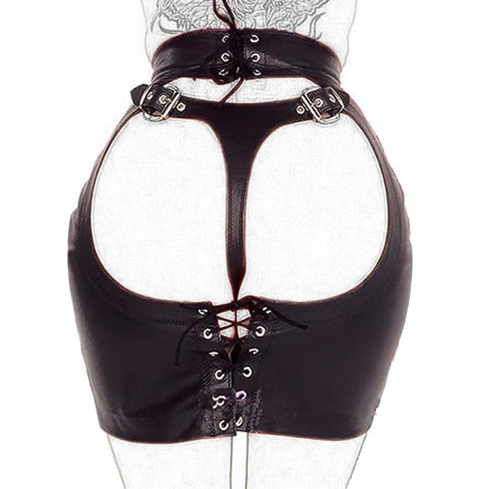 SM Products Adult Toys Black Leather Bondage Set Bdsm Sex Erotic Fetish Mini Dress Porn Skirt Adult Games  Exotic Accessories