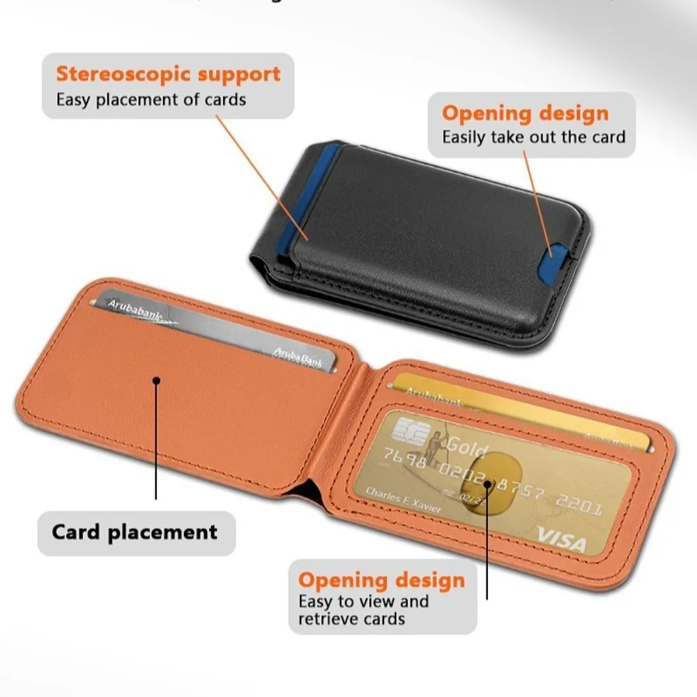 Portafoglio pieghevole per Magsafe Porta carte di credito di sicurezza ad adsorbimento forte Antifurto in pelle PU per iPhone serie 16/15/14/13/12
