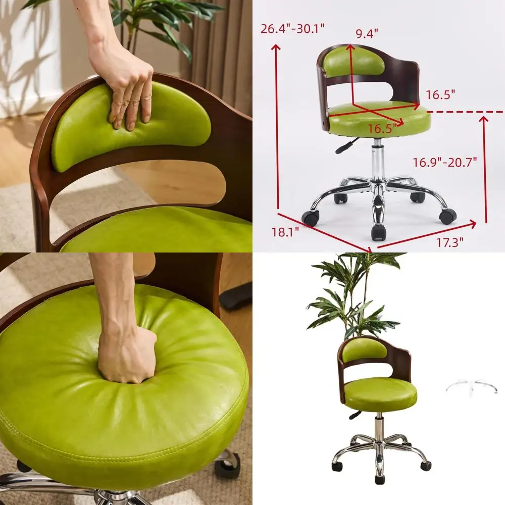 

Эргономичное вращающееся настольное кресло, без подлокотников, регулируемое, в стиле ретро из орехового дерева, мягкое сиденье зеленого цвета, подходит для домашнего офиса или жизни