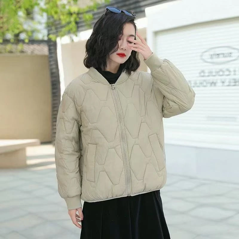 

Simple Raglan Sleeve Thin Parkas Women Autumn Winter Plus Size Casual Clothing Argyle Padded Coat Thermal Quilted Jacket
