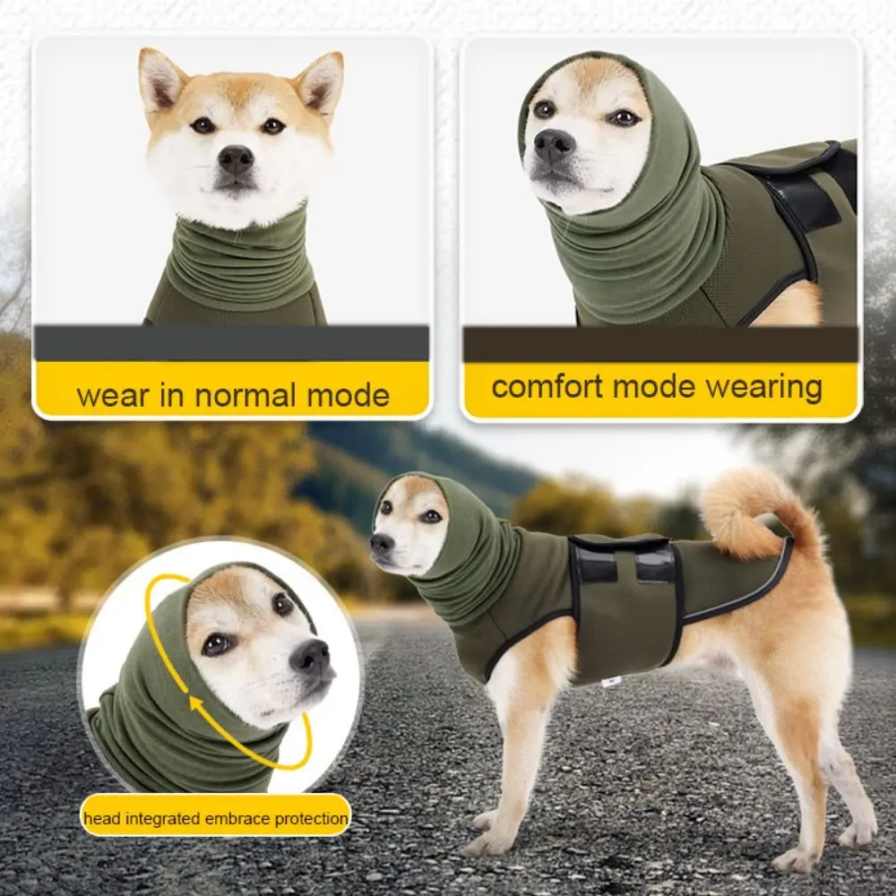 Elastic Dog Anxiety Vest Reflective Windproof Dog Soothing Clothes Warm with Hoodie Dogs Calming Jacket Rainy Day