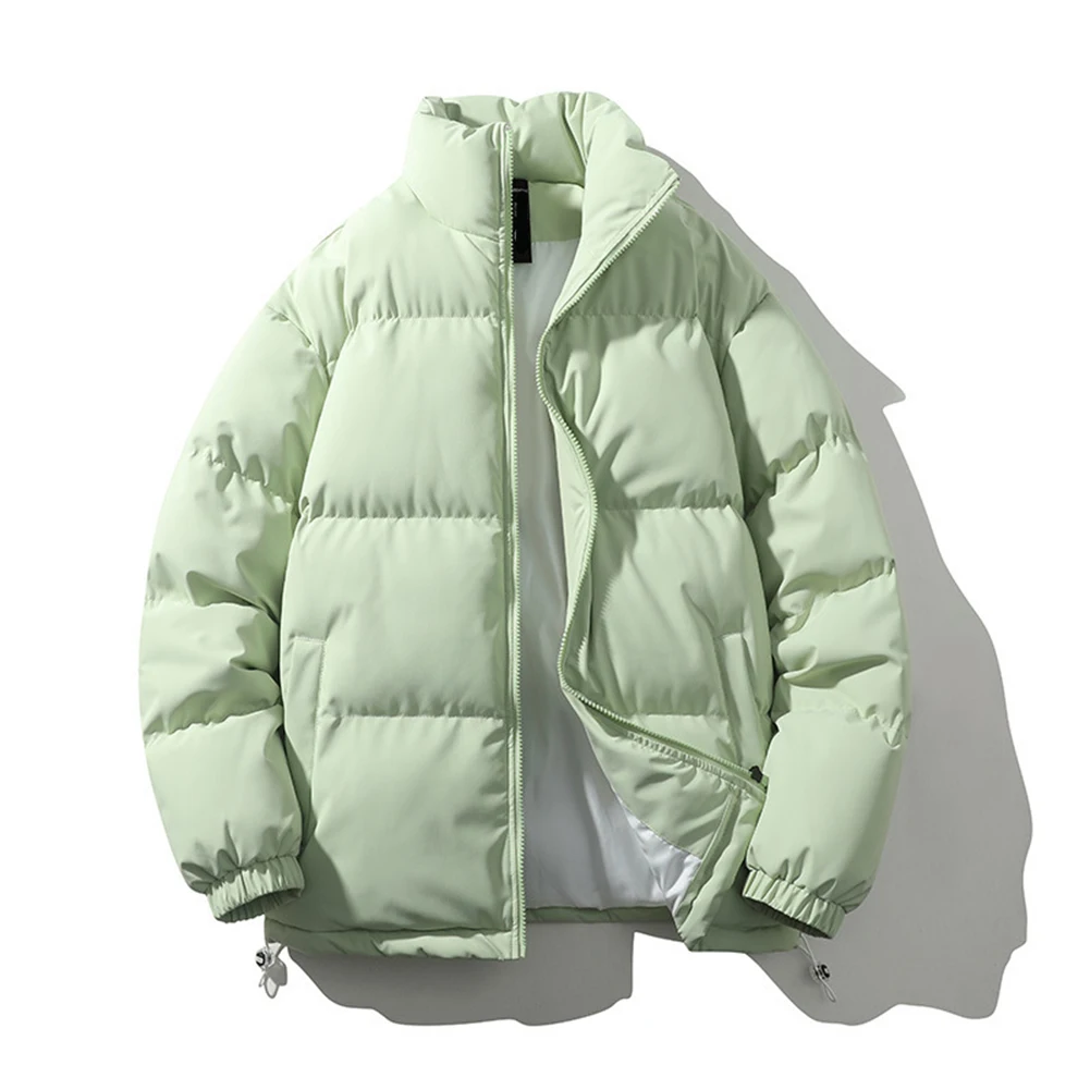 Casual For Work Black Men's Parka Jacket Stand Collar Coat Polyester Fabric Long Sleeve Regular Length Solid Color